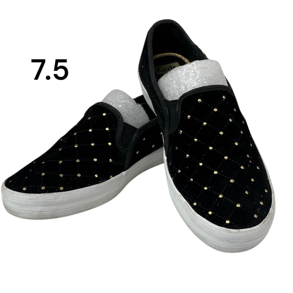 KEDS KATE SPADE New York Black Sneakers Double Decker Quilted Velvet SZ 7.5 - Picture 2 of 16